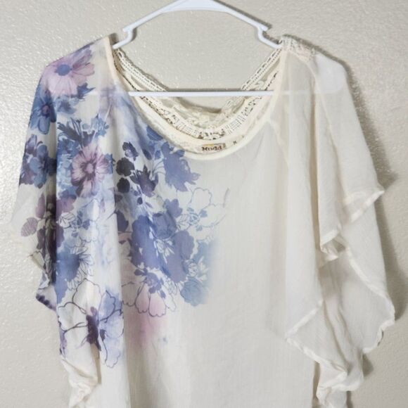 Mudd Boho Blouse Y2K Size M Sheer Floral - Picture 3 of 10